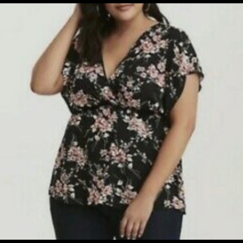 Torrid Floral Print Chiffon Wrap Blouse with Tie Back Size 3